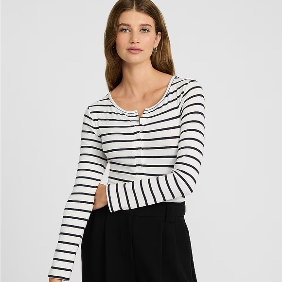 Express Other - Express Black and White striped Henley bodysuit